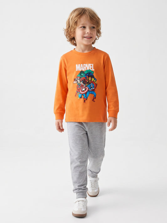 Turuncu (3-8 Yaş) Karakter Baskılı İnterlok Kumaş Erkek Çocuk Pijama Takım 491042