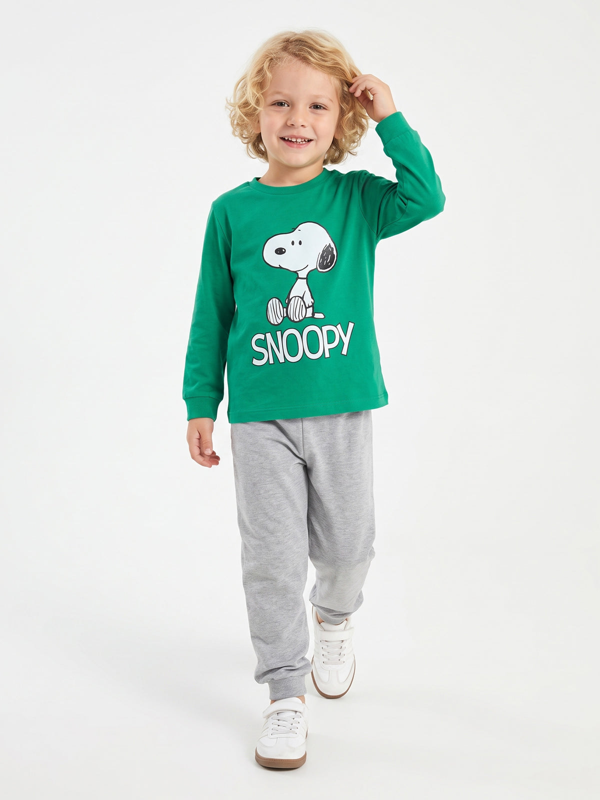Yeşil (3-8 Yaş) Karakter Baskılı İnterlok Kumaş Erkek Çocuk Pijama Takım 491042