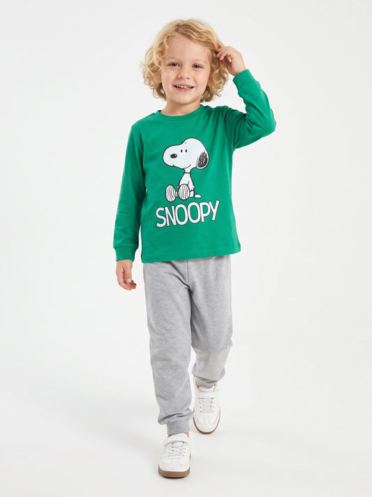 Yeşil (3-8 Yaş) Karakter Baskılı İnterlok Kumaş Erkek Çocuk Pijama Takım 491042