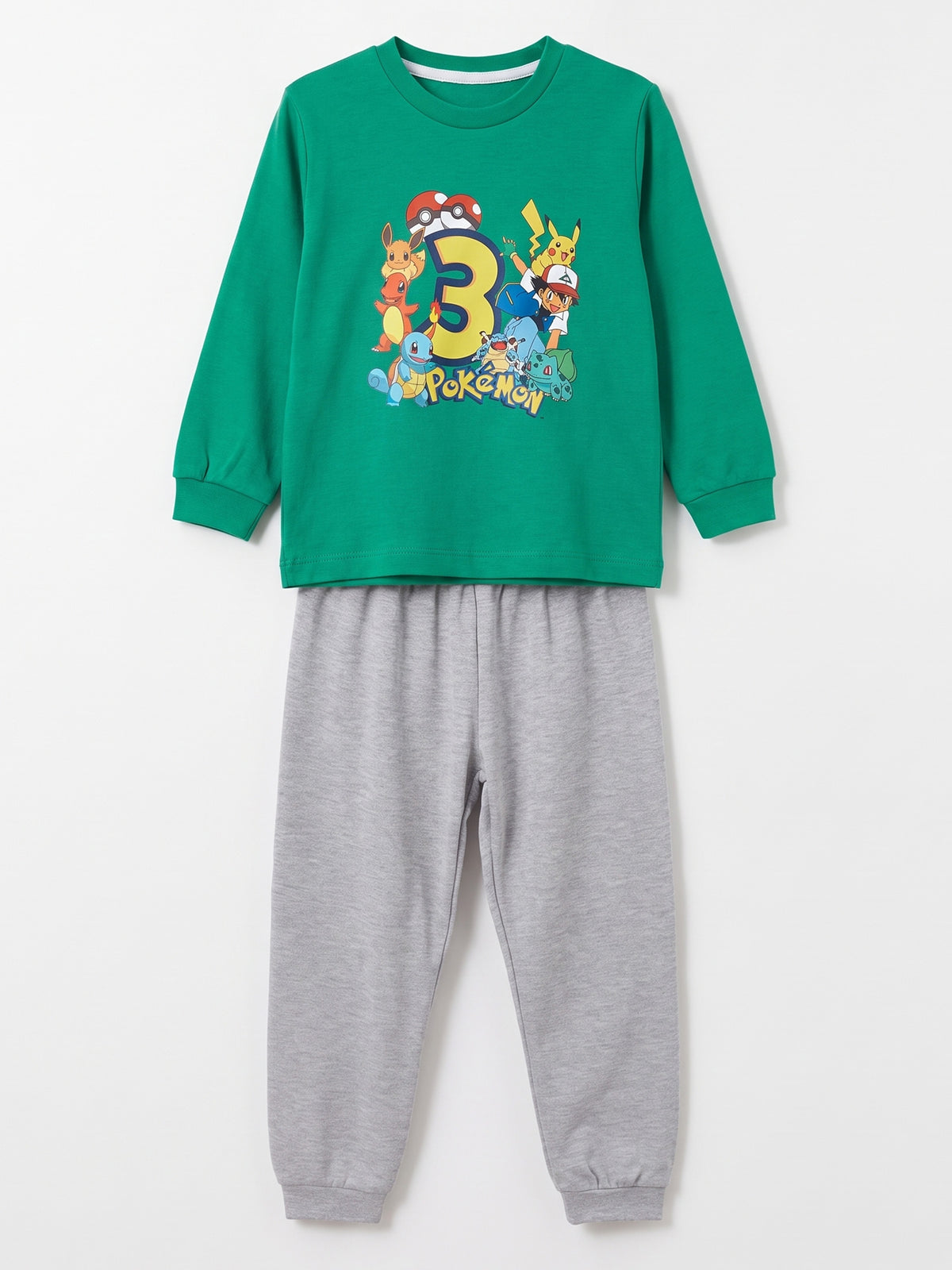 Yeşil (3-8 Yaş) Karakter Baskılı İnterlok Kumaş Erkek Çocuk Pijama Takım