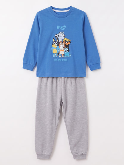 Saks Mavisi (3-8 Yaş) Karakter Baskılı İnterlok Kumaş Erkek Çocuk Pijama Takım 491042