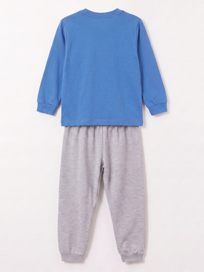 Saks Mavisi (3-8 Yaş) Karakter Baskılı İnterlok Kumaş Erkek Çocuk Pijama Takım 491042