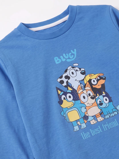 Saks Mavisi (3-8 Yaş) Karakter Baskılı İnterlok Kumaş Erkek Çocuk Pijama Takım 491042